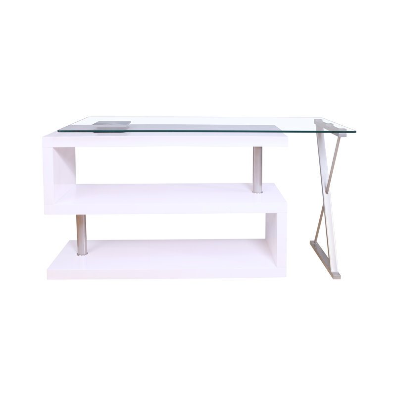 Orren Ellis Lachlan Glass LShape Executive Desk & Reviews Wayfair